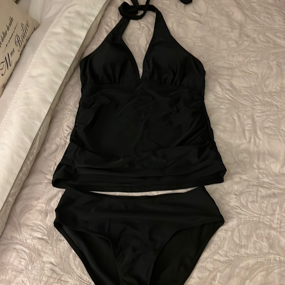 Black halter tankini.